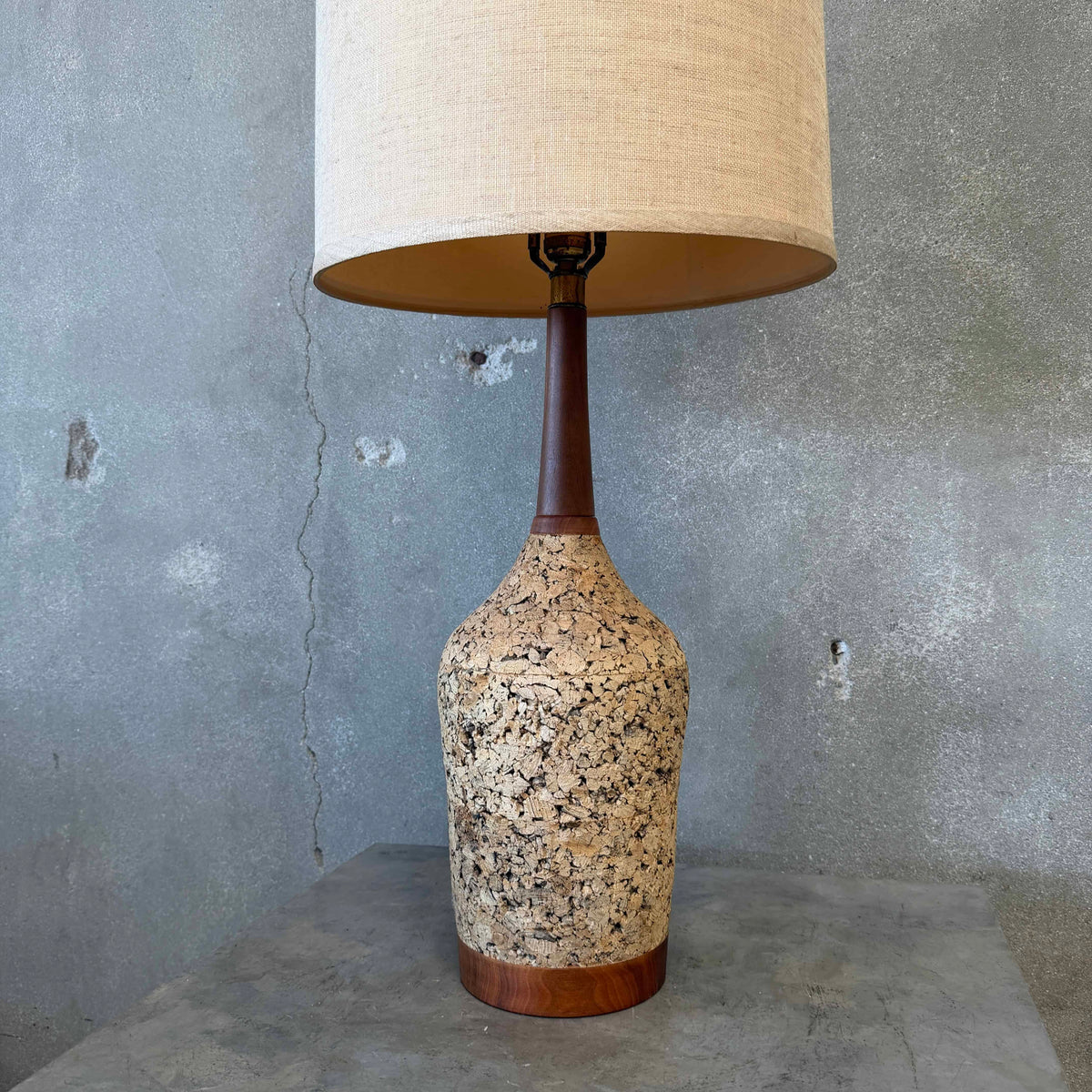 Mid Century Modern Cork & Walnut Bottle Shaped Lamp #1