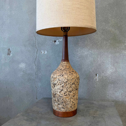 Mid Century Modern Cork & Walnut Bottle Shaped Lamp #1