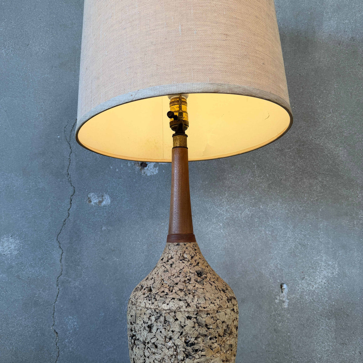 Mid Century Modern Cork Walnut Bottle Shaped Lamp #2
