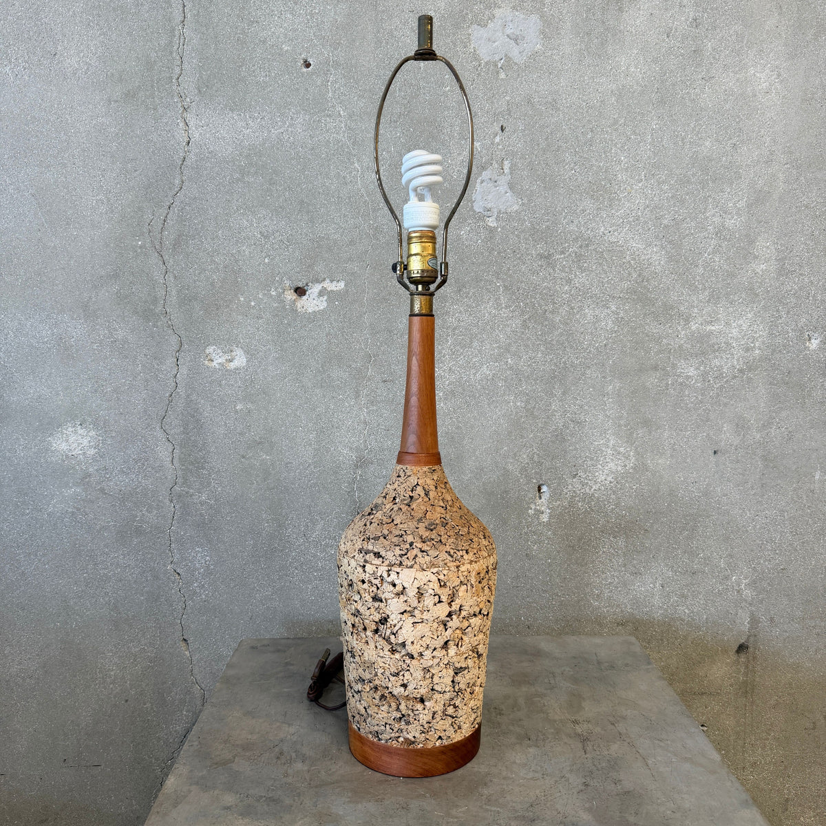 Mid Century Modern Cork Walnut Bottle Shaped Lamp #2