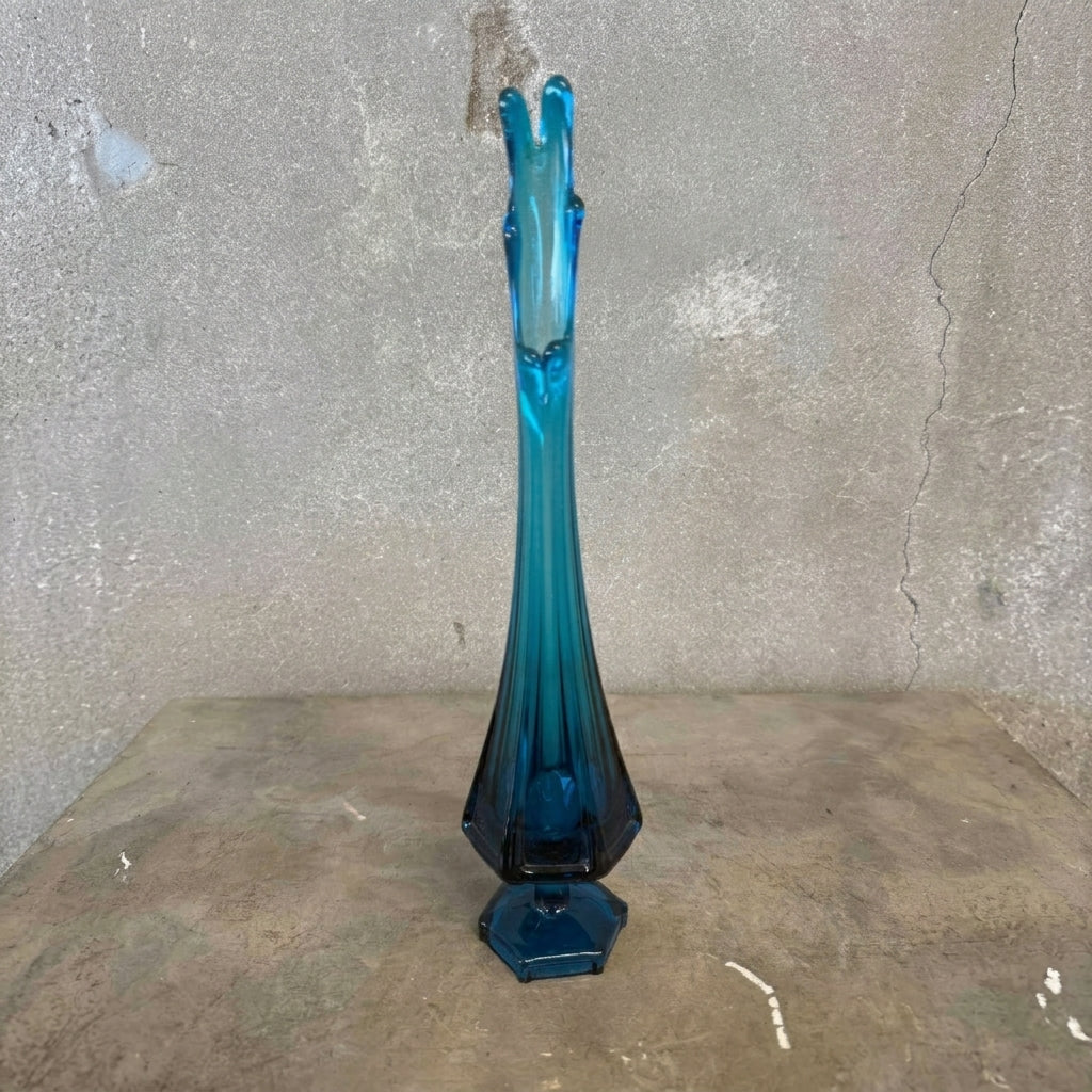 Mid Century Modern Viking Glass Blue Swung Vase #2