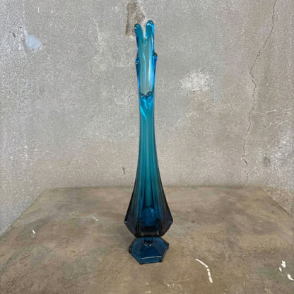 Mid Century Modern Viking Glass Blue Swung Vase #2