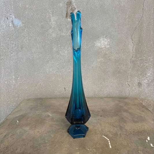 Mid Century Modern Viking Glass Blue Swung Vase #2