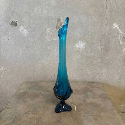 Mid Century Modern Viking Glass Blue Swung Vase #1