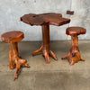 Mid Century Modern Live Edge Koa Wood Table & Two Stools Set