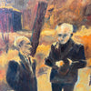 Vintage Oil On Canvas Painting of Two Men By Virigina Geer