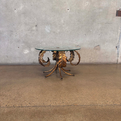 Vintage Hollywood Regency Tole Side Table With Iron Base & Glass Top #1