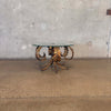 Vintage Hollywood Regency Tole Side Table With Iron Base & Glass Top #1