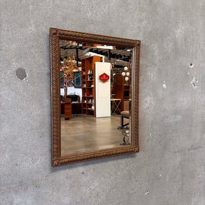 Vintage Rectangular Beveled Wall Mirror with Carved Gilded Wood Frame