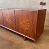 Vintage 60s/70s Cal-Mode Sun Inlaid 4 Bay Walnut Credenza