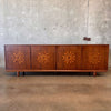 Vintage 60s/70s Cal-Mode Sun Inlaid 4 Bay Walnut Credenza