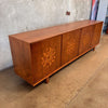 Vintage 60s/70s Cal-Mode Sun Inlaid 4 Bay Walnut Credenza