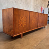 Vintage 60s/70s Cal-Mode Sun Inlaid 4 Bay Walnut Credenza