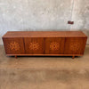 Vintage 60s/70s Cal-Mode Sun Inlaid 4 Bay Walnut Credenza