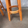 Set of Four Mid Century Modern Bamboo Barstools With Black Vinyl Seats