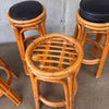 Set of Four Mid Century Modern Bamboo Barstools With Black Vinyl Seats