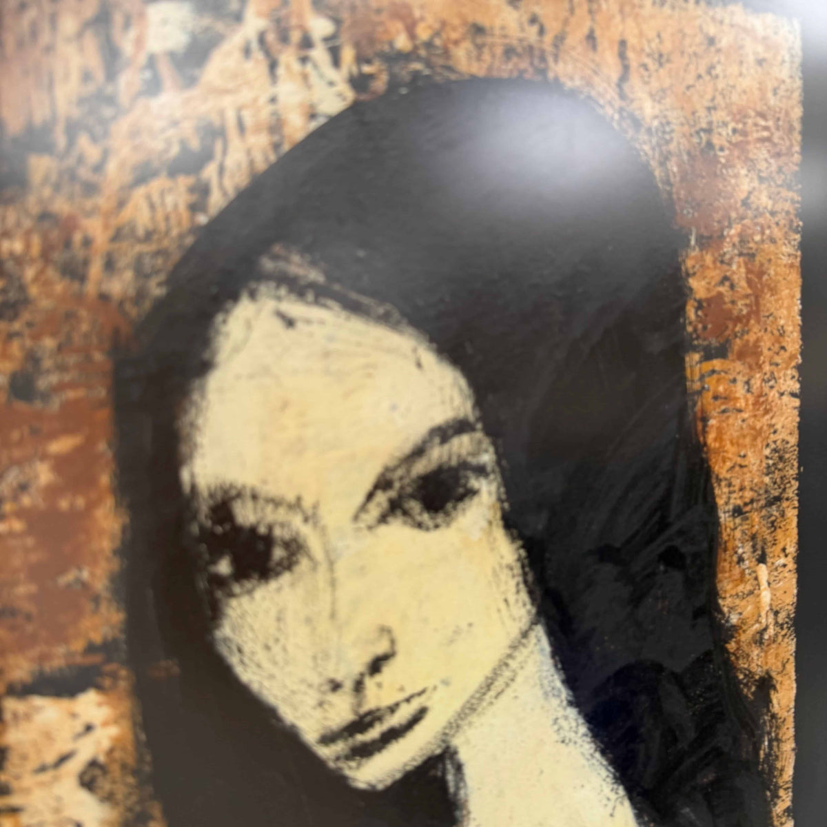 Mid Century Painting on Board of Pensive Young Woman Signed Delpierre