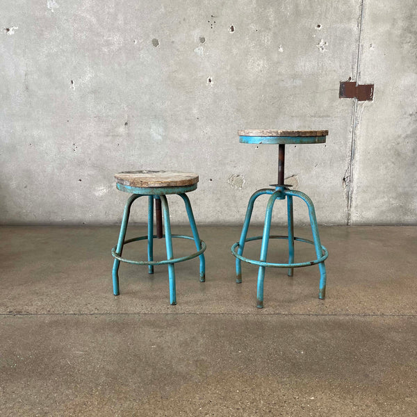 Pair Antique Industrial Adjustable Stools