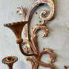 Italian Six Arm Wall Candle Sconce In Gilded Steel & Wood