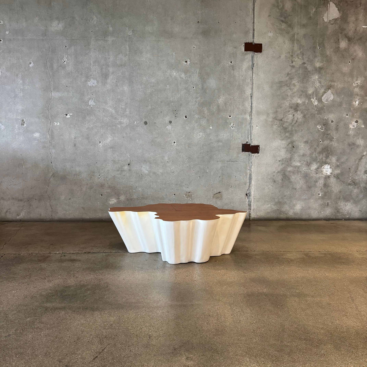 Modern Fiberglass + Walnut Veneer Top Coffee Table