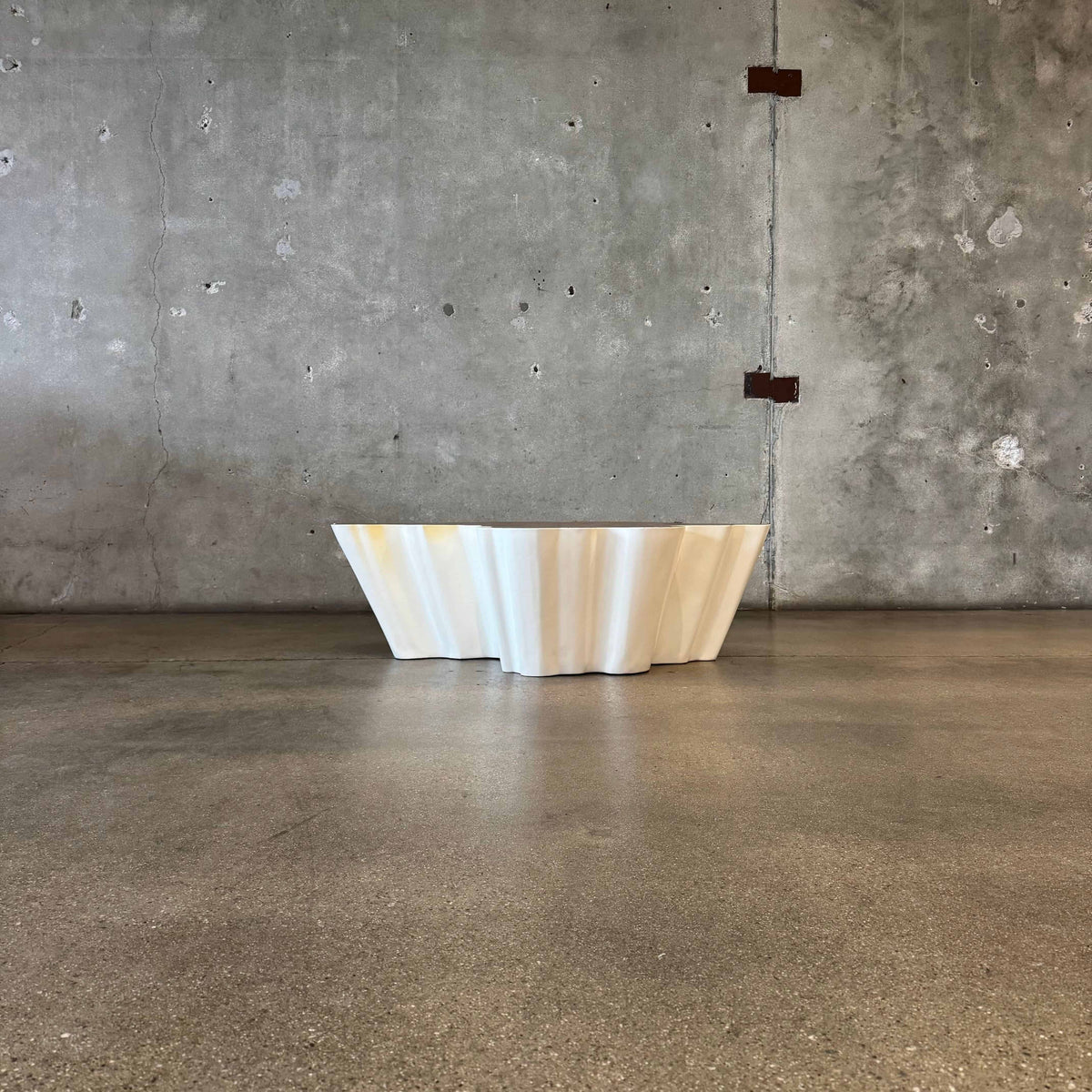 Modern Fiberglass + Walnut Veneer Top Coffee Table