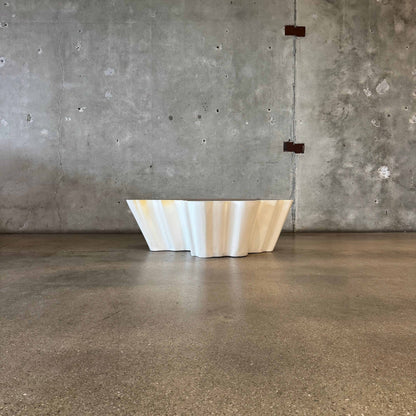 Modern Fiberglass + Walnut Veneer Top Coffee Table