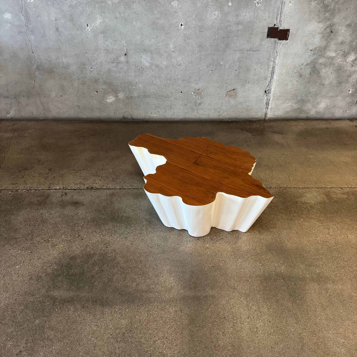 Modern Fiberglass + Walnut Veneer Top Coffee Table