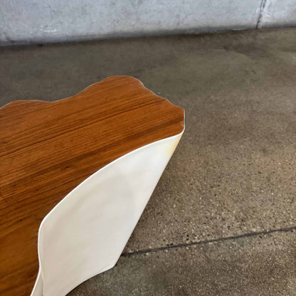 Modern Fiberglass + Walnut Veneer Top Coffee Table