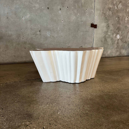 Modern Fiberglass + Walnut Veneer Top Coffee Table