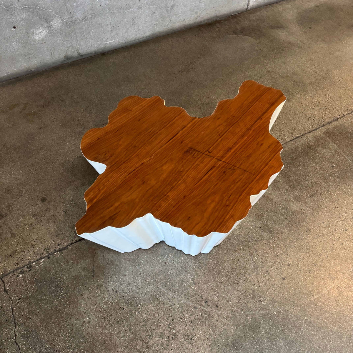 Modern Fiberglass + Walnut Veneer Top Coffee Table