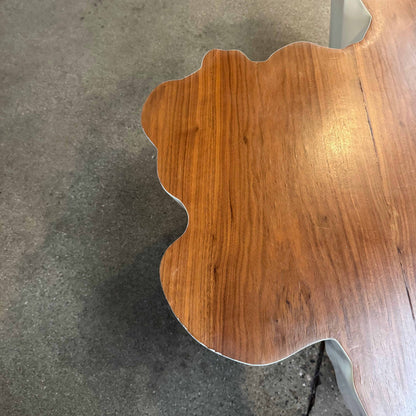 Modern Fiberglass + Walnut Veneer Top Coffee Table