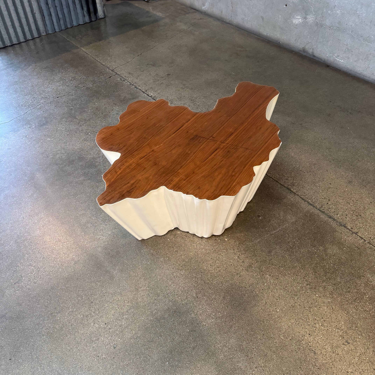 Modern Fiberglass + Walnut Veneer Top Coffee Table