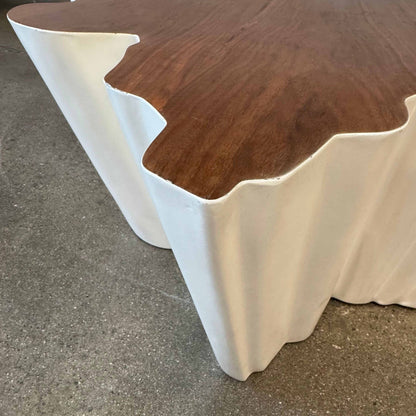 Modern Fiberglass + Walnut Veneer Top Coffee Table