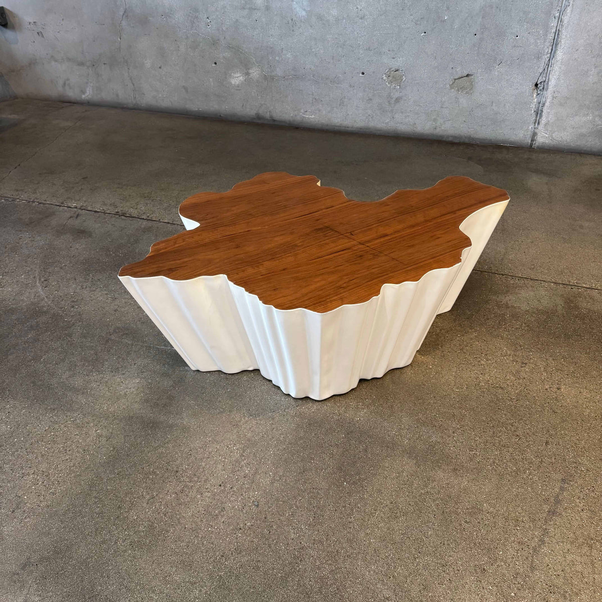 Modern Fiberglass + Walnut Veneer Top Coffee Table