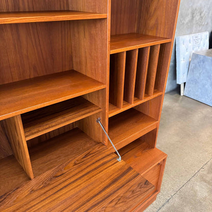 Danish Modern Teak Shelf Cabinet W/ Drop Down Desk + Original Key