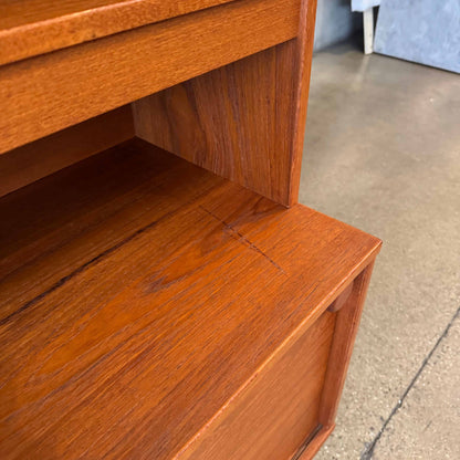 Danish Modern Teak Shelf Cabinet W/ Drop Down Desk + Original Key