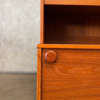 Danish Modern Teak Shelf Cabinet W/ Drop Down Desk + Original Key