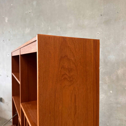 Danish Modern Teak Shelf Cabinet W/ Drop Down Desk + Original Key