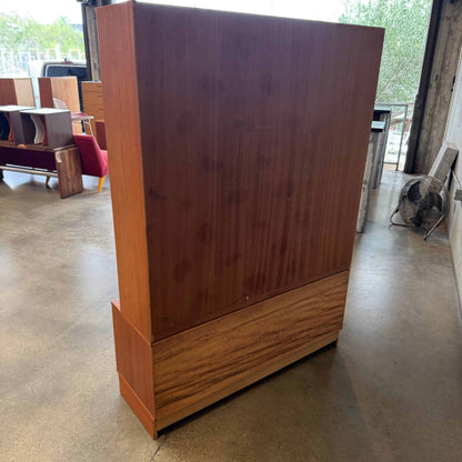 Danish Modern Teak Shelf Cabinet W/ Drop Down Desk + Original Key