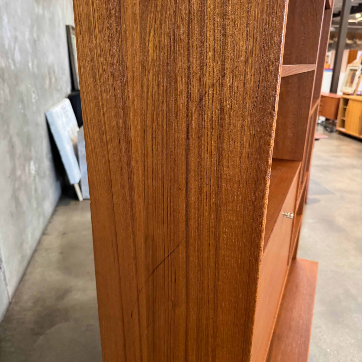 Danish Modern Teak Shelf Cabinet W/ Drop Down Desk + Original Key