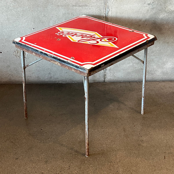 Vintage Superior Mexican Beer Metal Table With Porcelain Finish