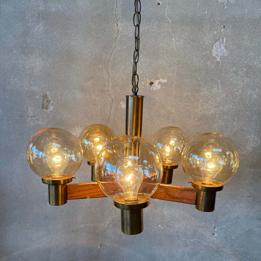 Mid Century Modern Five Light Smoked Glass Ball Chandelier