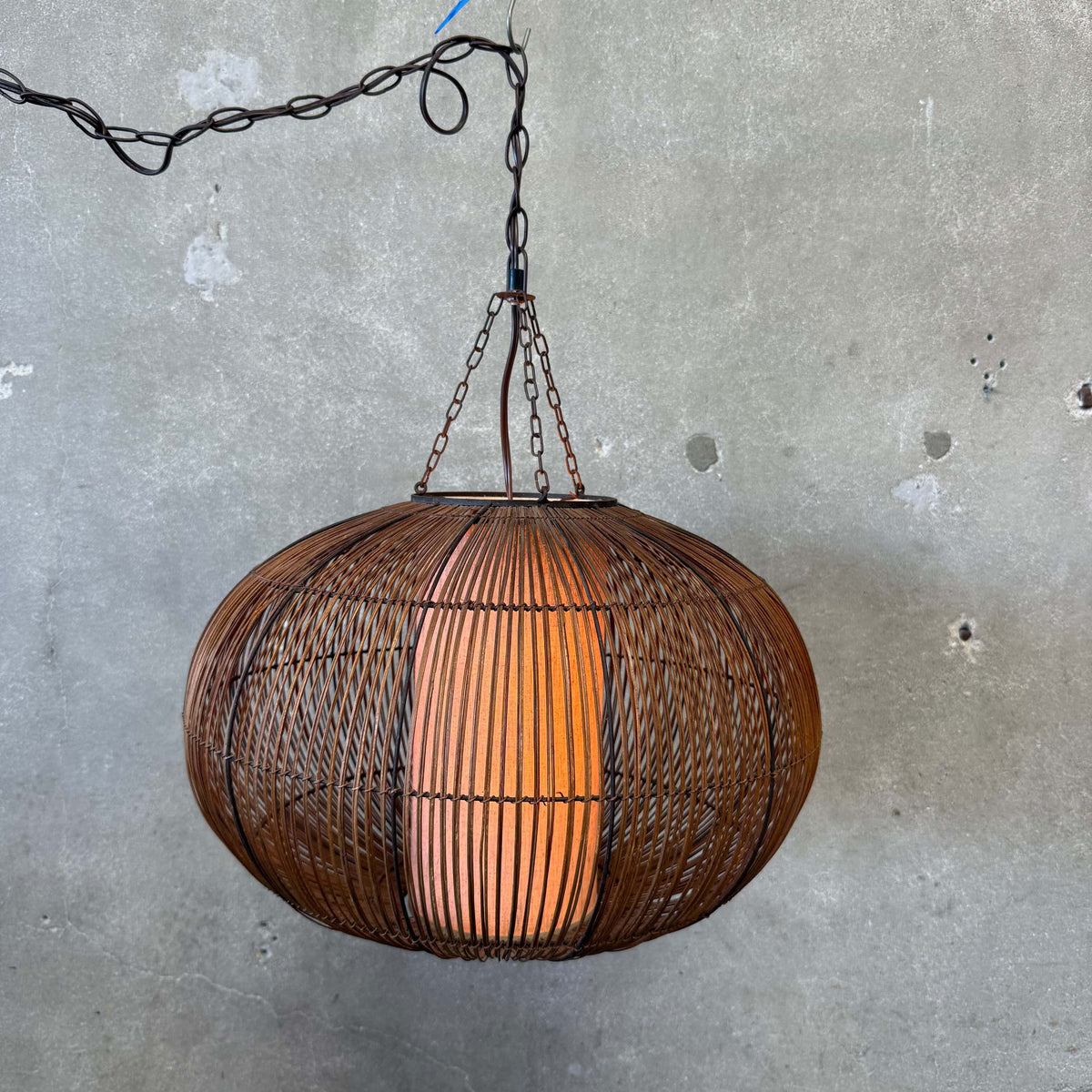Mid Century Modern Scandinavian Tiki Bent Rattan Swag Lamp