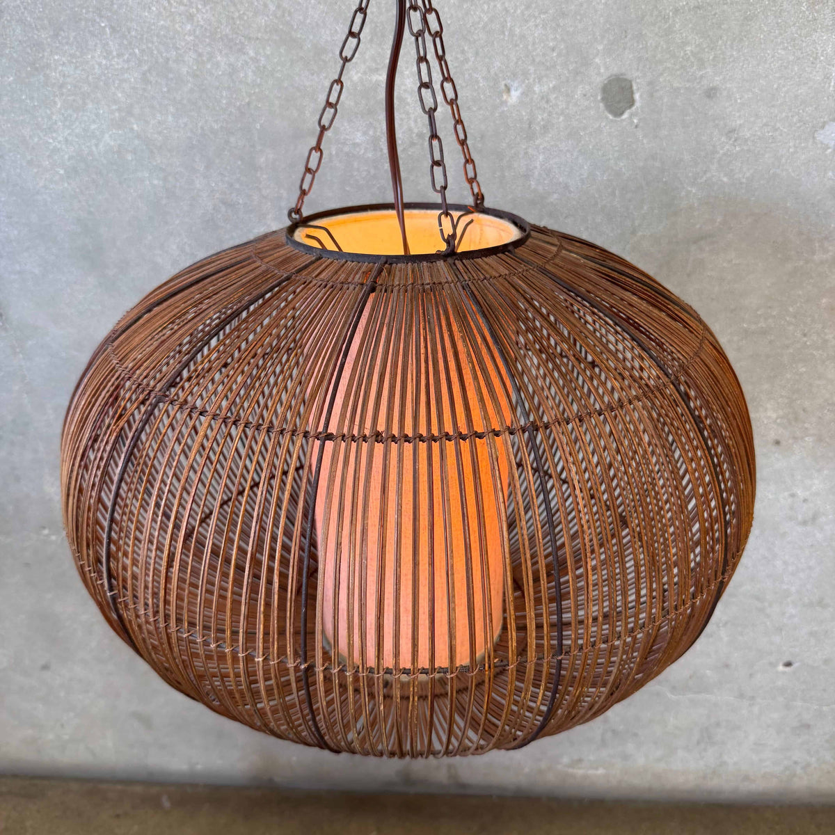 Mid Century Modern Scandinavian Tiki Bent Rattan Swag Lamp