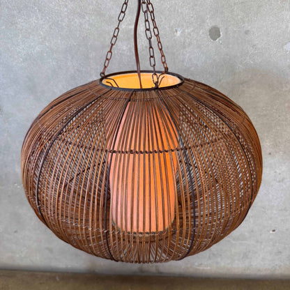 Mid Century Modern Scandinavian Tiki Bent Rattan Swag Lamp