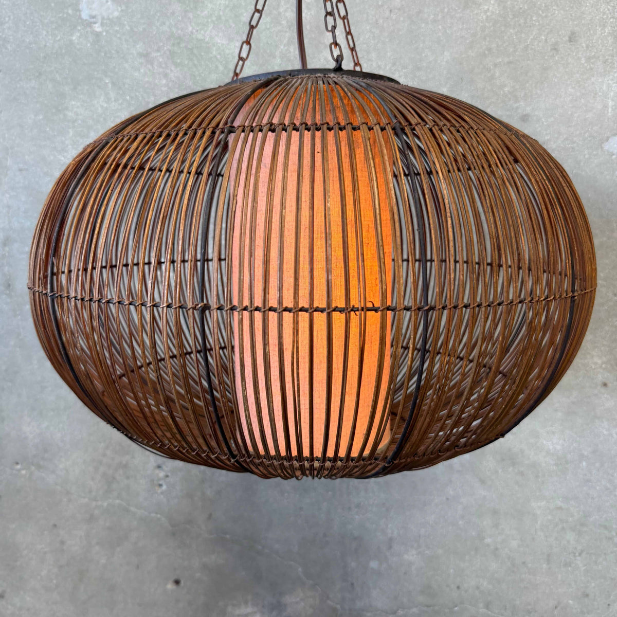 Mid Century Modern Scandinavian Tiki Bent Rattan Swag Lamp