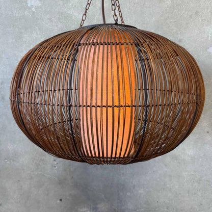 Mid Century Modern Scandinavian Tiki Bent Rattan Swag Lamp