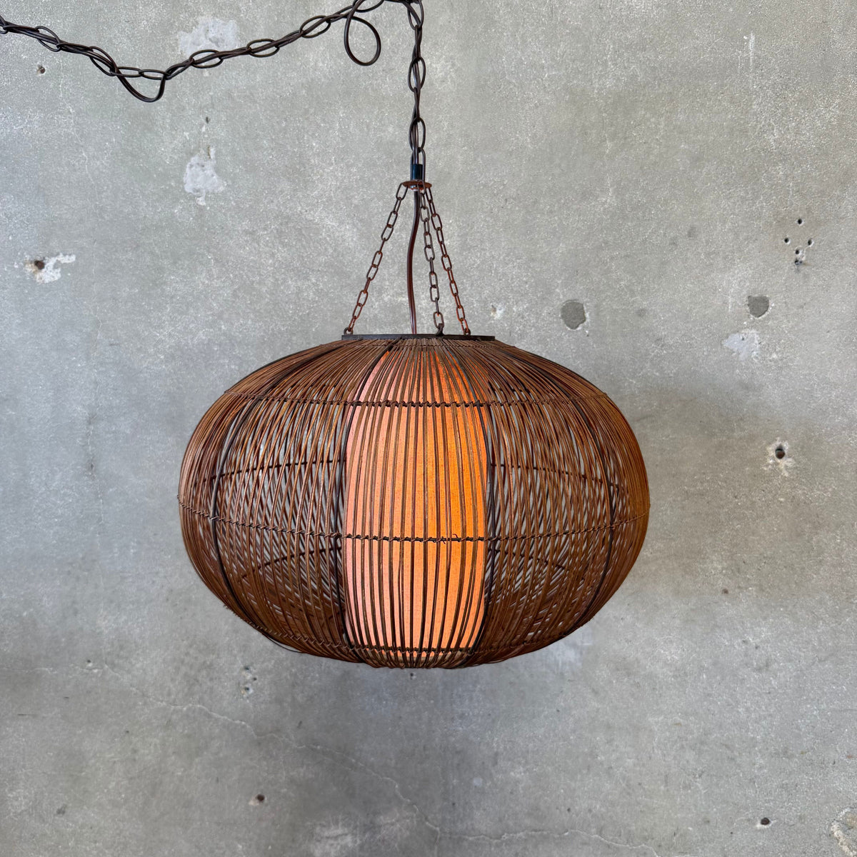 Mid Century Modern Scandinavian Tiki Bent Rattan Swag Lamp