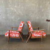 Pair of Mid Century Modern Orange Fabric Accent Chairs