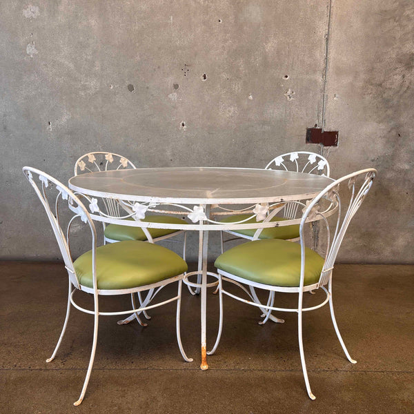 Vintage Wrought Iron & Plastic Dining Table With Four Chairs